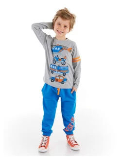 2tlg. Outfit "Team" In Blau/ Grau