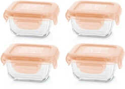Miniland Aufbewahrungsbehälter NaturSquare, Quadratisch, Glas, 160 Ml, Bunny, 4-tlg.