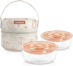 Miniland Isoliertasche Inkl. 2 Aufbewahrungsbehälter NaturRound, 330 Ml, Bunny,...