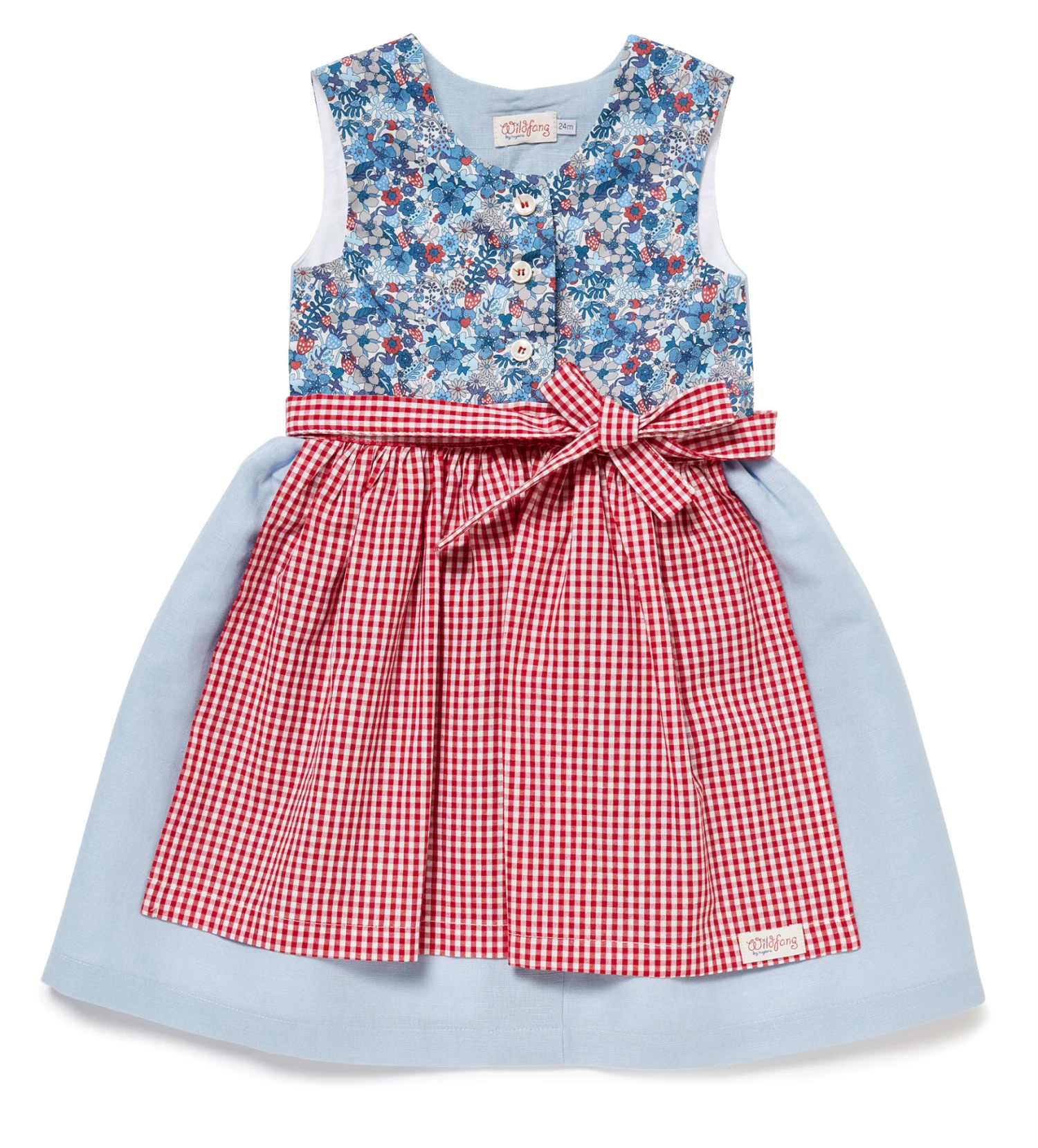 Kinderkleid "MY DIRNDL VERGISSMEINNICHT"mit Blumenmuster In Hellblau/Rot Kariert 1 Kinderkleid "MY DIRNDL VERGISSMEINNICHT"mit Blumenmuster In Hellblau/Rot Kariert